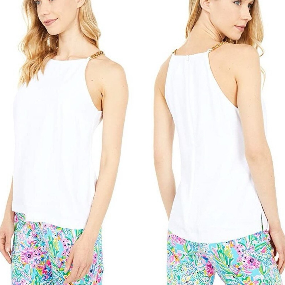 Lilly Pulitzer White Tank Top with Gold Accents